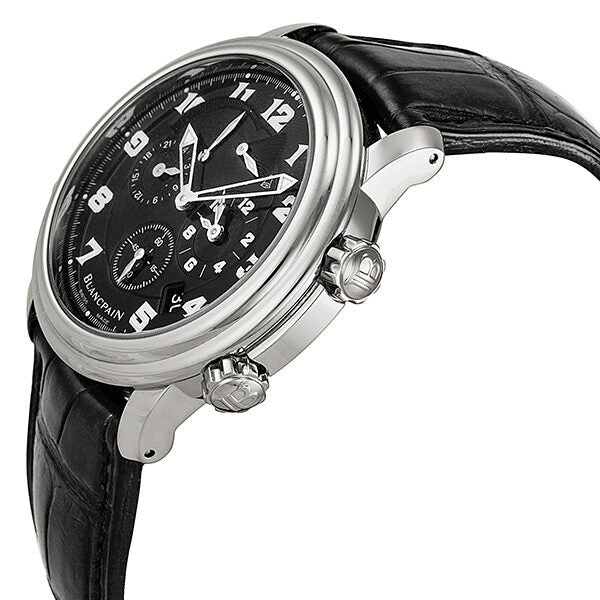 Blancpain Leman Black Dial Chronograph Black Leather Automatic Men's Watch #2041-1130-53B - Watches of America #2