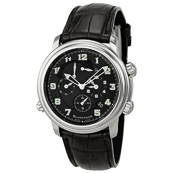 Blancpain Leman Black Dial Chronograph Black Leather Automatic Men's Watch #2041-1130-53B - Watches of America
