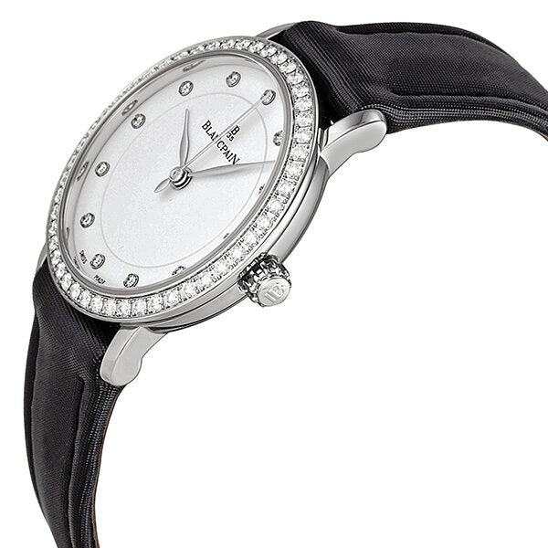 Blancpain Ultra Slim Automatic White Diamond Dial Black Fabric Strap Ladies Watch #6102-4628-95 - Watches of America #2