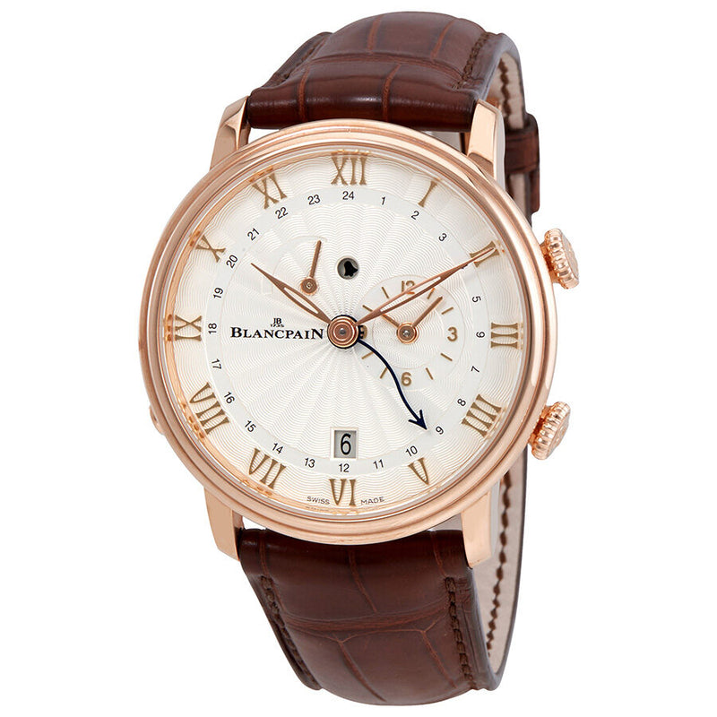 Blancpain Villeret Reveil 18kt Rose Gold GMT Alarm Stamped Flinque Opaline Dial Men's Watch #6640-3642-55B - Watches of America