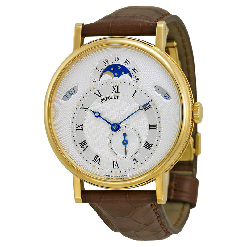 Breguet Classique Automatic Moonphase Silver Dial 18 kt Yellow Gold Men's Watch #7337BA1E9V6 - Watches of America