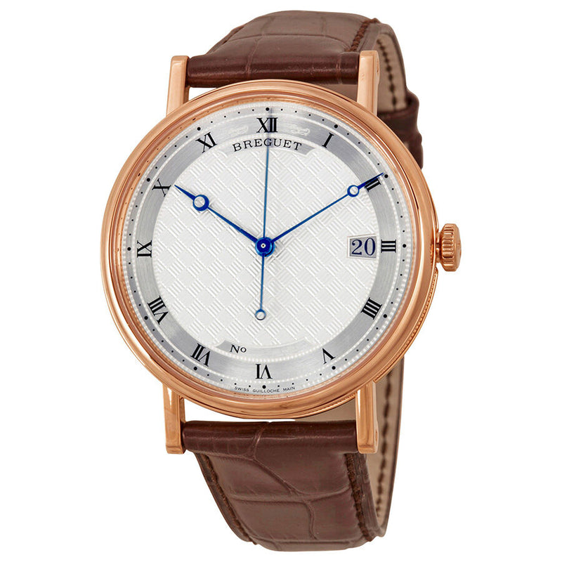 Breguet Classique Silver Dial 18kt Rose Gold Brown Leather Men's Watch 5177BR129V6#5177BR/12/9V6 - Watches of America