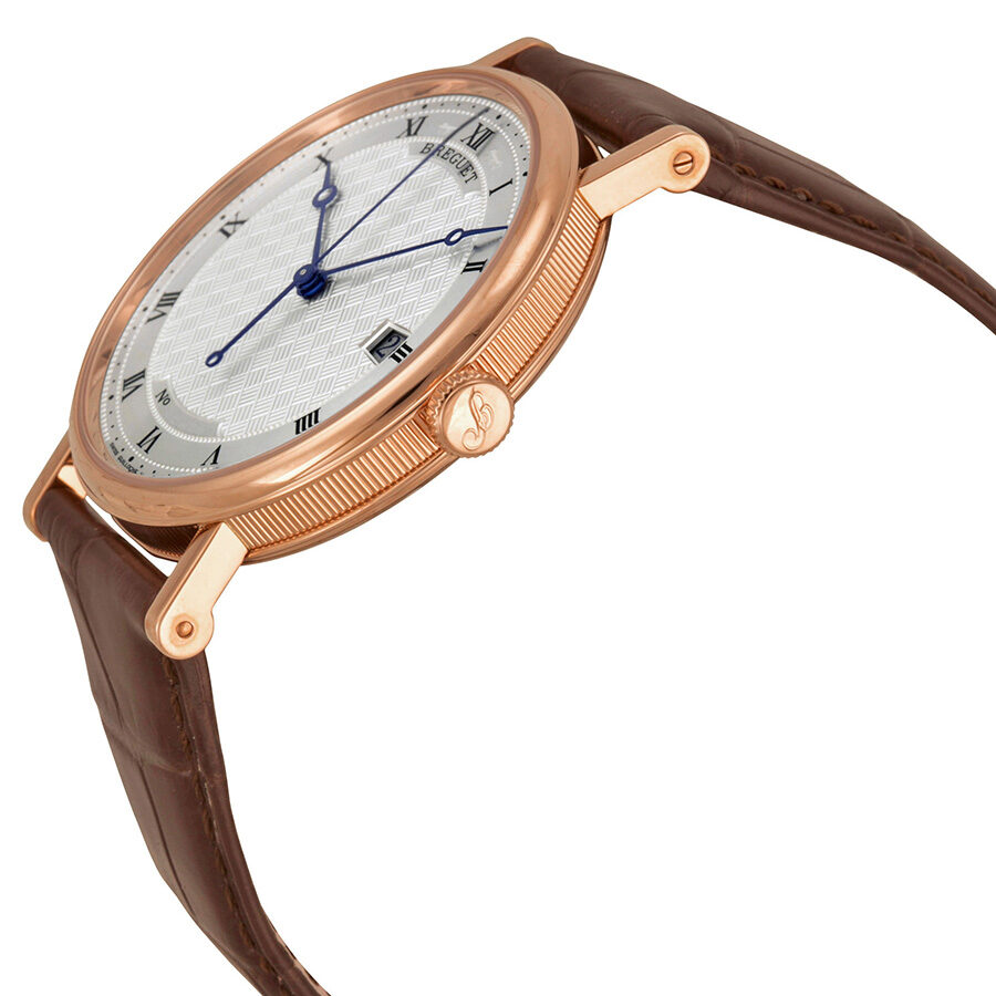 Breguet Classique Silver Dial 18kt Rose Gold Brown Leather Men s