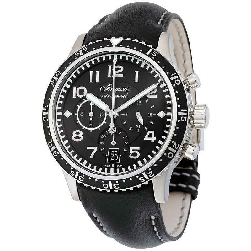 Breguet Transatlantique Type XXI Flyback Automatic Black Dial Black Leather Men's Watch 3810TIH23ZU#3810TI/H2/3ZU - Watches of America