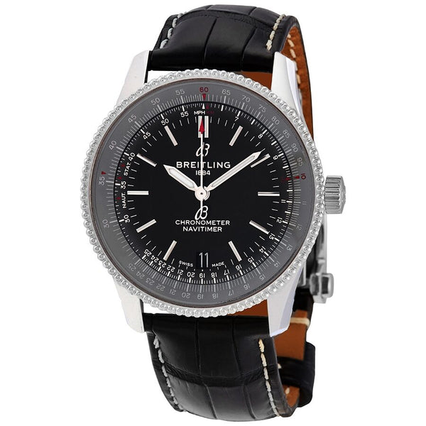 Breitling Navitimer Automatic 38 mm Black Dial Black Leather 5.3 -6.3 Inches Watch #A17325241B1P2 - Watches of America