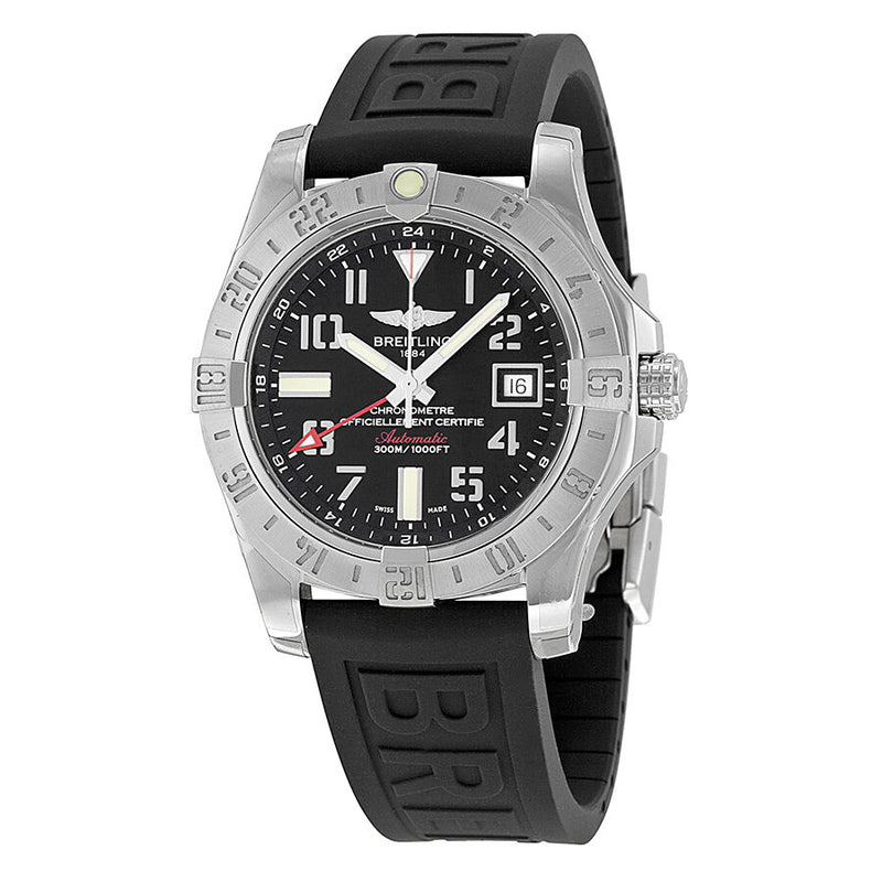 Breitling Avenger II GMT Black Dial Black Rubber Automatic Men's Watch A3239011-BC34BKPD3#A3239011-BC34-153S-A20D.2 - Watches of America