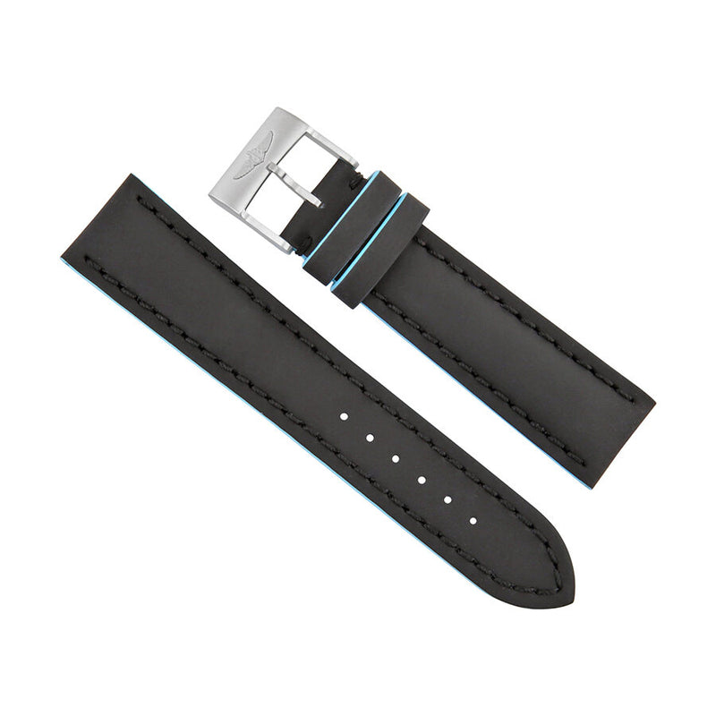 Breitling Black Leather Watch Band Strap with Blue Trimming 22mm - 20mm #227X-A20BASA.1 - Watches of America