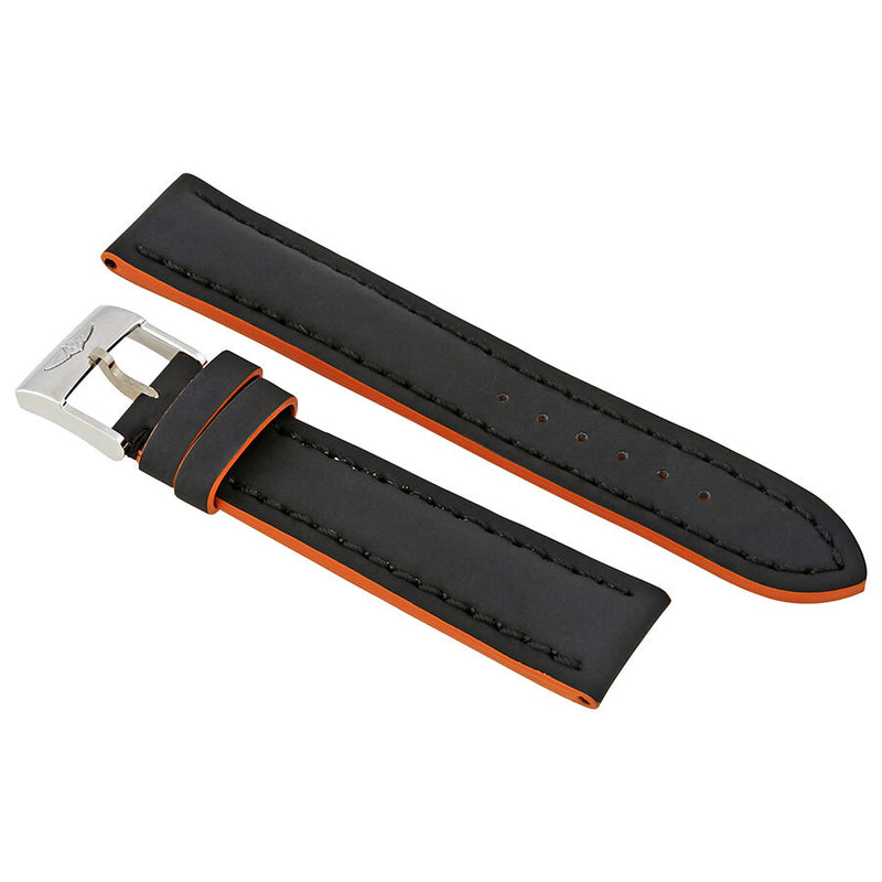 Breitling Black Leather Strap with Orange Trimming Stainless Steel Tang Buckle 20-18mm#244X - Watches of America