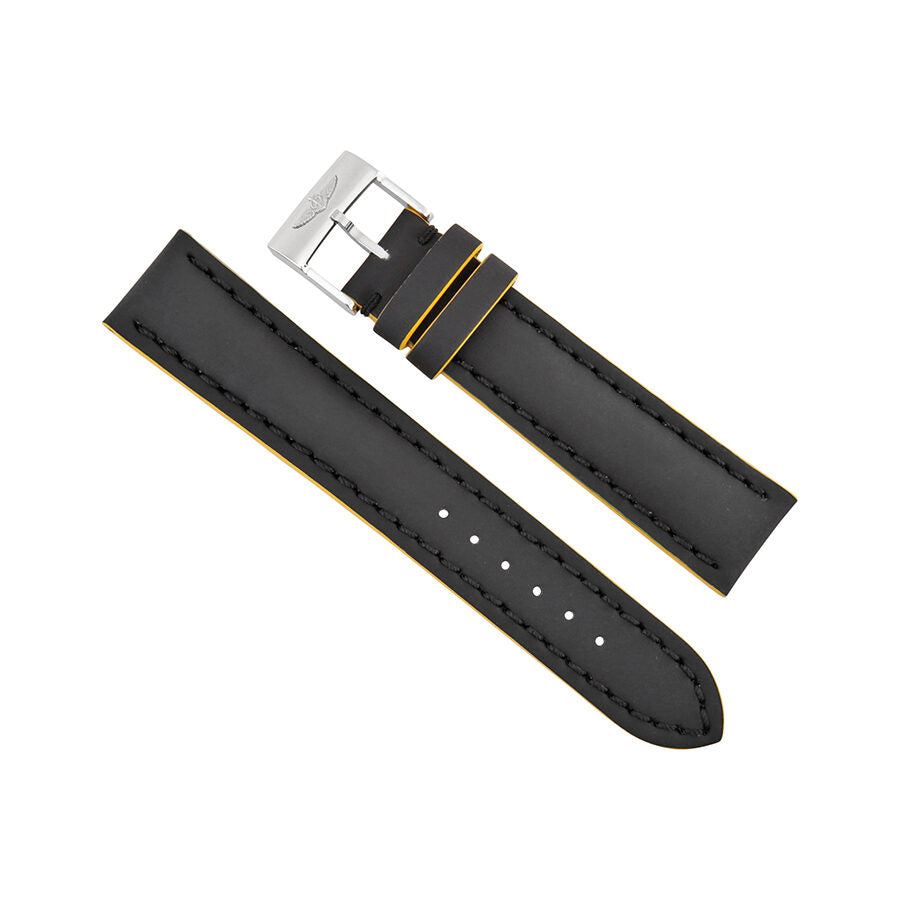 Breitling Black Leather Watch Band Strap with Yellow Trimming 20mm - 18 ...