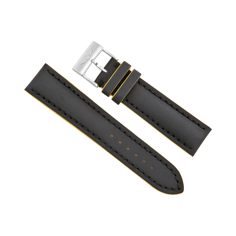 Breitling Black Leather Watch Band Strap with Yellow Trimming 22mm - 20mm #229X-A20BASA.1 - Watches of America