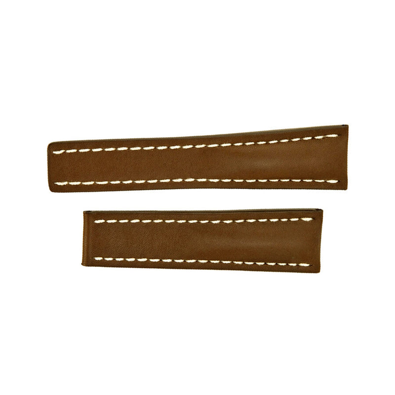 Breitling Brown Leather Strap with White Contrast Stitching 20-20mm#444X - Watches of America