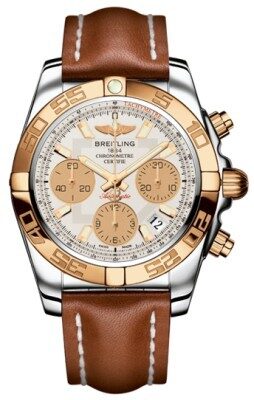 Breitling Chronomat 41 Silver Dial Brown Leather Men's Watch CB014012-G713BRLT#CB014012-G713-431X-A18BA.1 - Watches of America