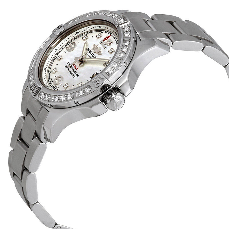 Breitling Colt Lady Mother of Pearl Dial Stainless Steel Diamond Ladies Watch #A7738853-A769SS - Watches of America #2
