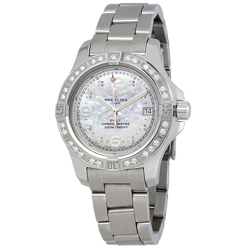 Breitling Colt Lady Mother of Pearl Dial Stainless Steel Diamond Ladies Watch #A7738853-A769SS - Watches of America