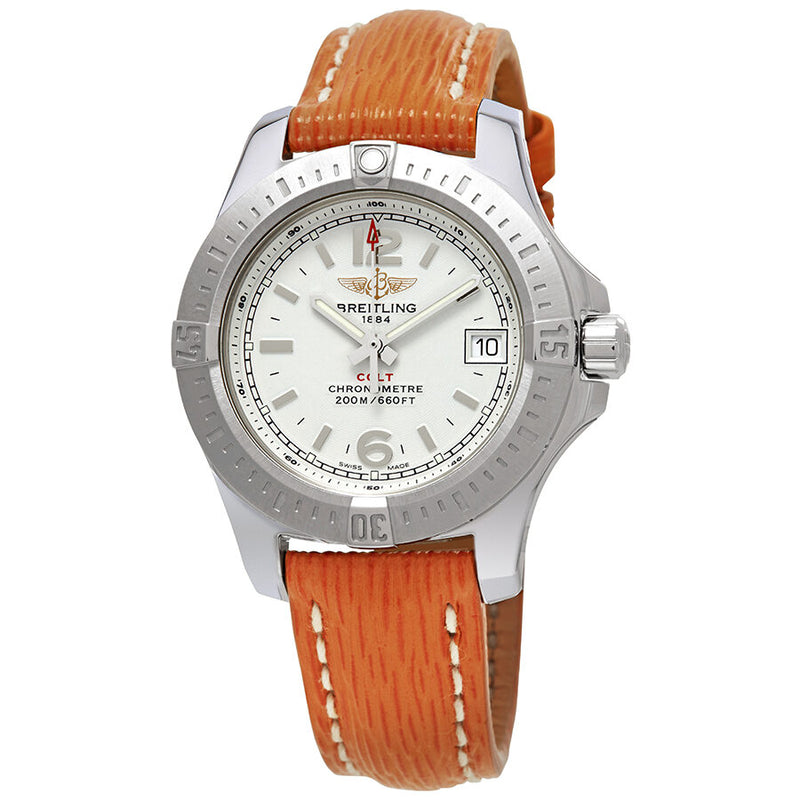 Breitling Colt Silver Dial Ladies Orange Sahara Leather Watch A7738811/G793-212XS#A7738811/G793-212XS-A14BA.1 - Watches of America