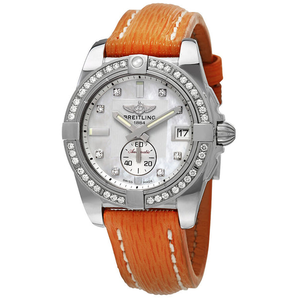 Breitling Galactic 36 Automatic Diamond Dial Orange Sahara Leather Watch A3733053/A717-239X#A3733053/A717-217XS-A16BA.1 - Watches of America
