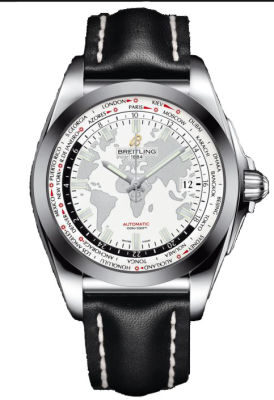 Breitling Galactic Unitime Antarctica White Dial Black Leather Men's Watch WB3510U0-A777BKLD#WB3510U0/A777BKLD - Watches of America