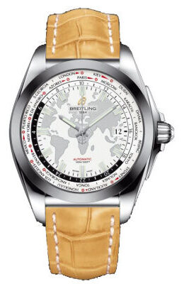 Breitling Galactic Unitime Antarctica White Dial Camel Leather Men's watch WB3510U0-A777CMCT#WB3510U0/A777CMCT - Watches of America