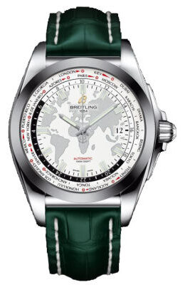Breitling Galactic Unitime Antarctica White Dial Green Leather Men's Watch WB3510U0-A777GRCT#WB3510U0/A777GRCT - Watches of America