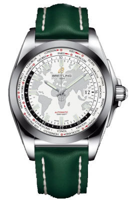 Breitling Galactic Unitime Antarctica White Dial Green Leather Automatic Men's Watch WB3510U0-A777GRLT#WB3510U0/A777GRLT - Watches of America