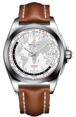 Breitling Galactic Unitime Antarctica White Dial Light Brown Leather Automatic Men's Watch WB3510U0-A777BRLT#WB3510U0/A777BRLT - Watches of America