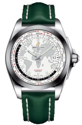 Breitling Galactic Unitime Antartica White Dial Green Leather Deployment Men's Watch WB3510U0-A777GRLD#WB3510U0/A777GRLD - Watches of America