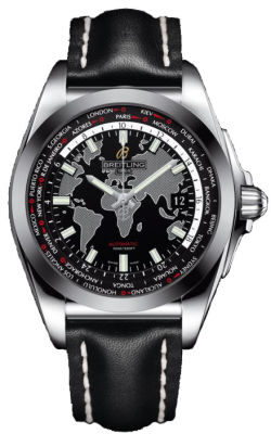 Breitling Galactic Unitime Black Dial Black Leather Automatic Men's Watch WB3510U4-BD94BKLD#WB3510U4/BD94BKLD - Watches of America