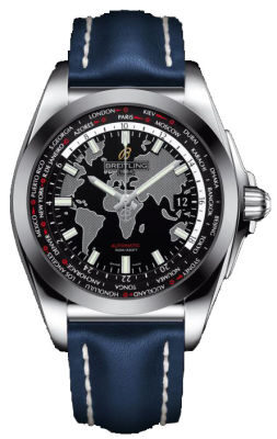 Breitling Galactic Unitime Black Dial Blue Leather Men's Watch WB3510U4-BD94BLLD#WB3510U4/BD94BLLD - Watches of America