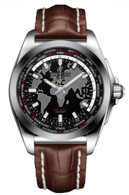 Breitling Galactic Unitime Black Dial Brown Leather Men's Watch WB3510U4-BD94BRCD#WB3510U4/BD94BRCD - Watches of America