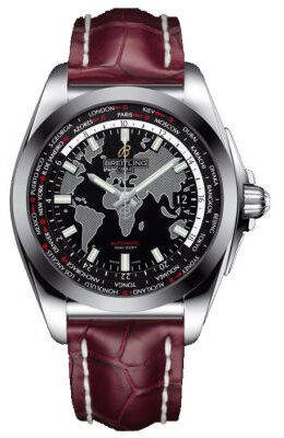 Breitling Galactic Unitime Black Dial Burgundy Leather Men's Watch WB3510U4-BD94BGCD#WB3510U4/BD94BGCD - Watches of America