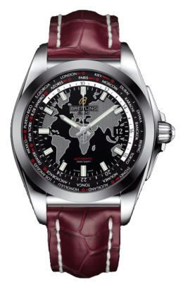 Breitling Galactic Unitime Black Dial Burgundy Leather Men's Watch WB3510U4-BD94BGCT#WB3510U4/BD94BGCT - Watches of America