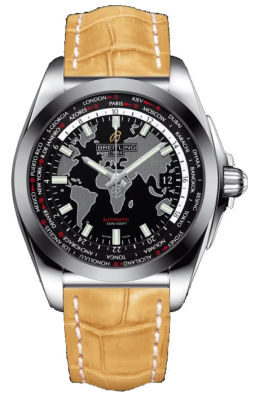 Breitling Galactic Unitime Black Dial Camel Leather Men's Watch WB3510U4-BD94CMCD#WB3510U4/BD94CMCD - Watches of America