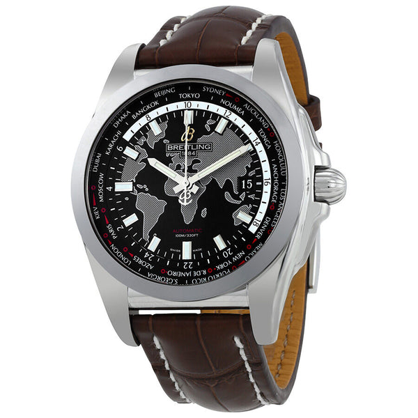 Breitling Galactic Unitime Black Dial Dark Brown Leather Men's Watch WB3510U4-BD94DBRCT#WB3510U4-BD94-739P-A20BA.1 - Watches of America