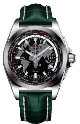 Breitling Galactic Unitime Black Dial Green Leather Men's Watch WB3510U4-BD94GRCD#WB3510U4/BD94GRCD - Watches of America