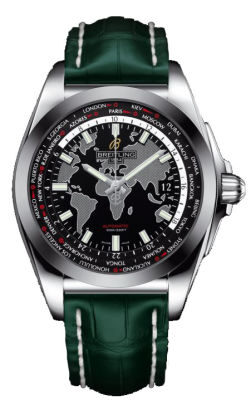 Breitling Galactic Unitime Black Dial Green Leather Men's Watch WB3510U4-BD94GRCT#WB3510U4/BD94GRCT - Watches of America