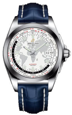 Breitling Galactic Unitime White Dial Blue Leather Men's Watch WB3510U0-A777BLCD#WB3510U0/A777BLCD - Watches of America