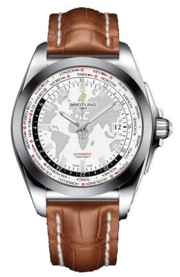 Breitling Galactic Unitime White Dial Brown Leather Men's Watch WB3510U0-A777BRCD#WB3510U0/A777BRCD - Watches of America