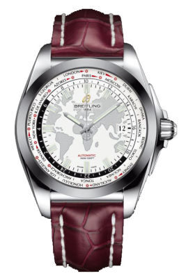 Breitling Galactic Unitime White Dial Burgundy Leather Men's Watch WB3510U0-A777BGCD#WB3510U0/A777BGCD - Watches of America