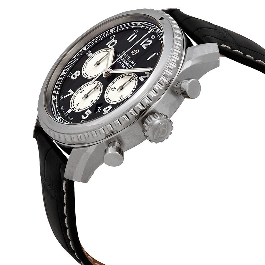 Breitling Navitimer 8 Stainless Steel Black Leather Auto Black Mens Watch, Breitling