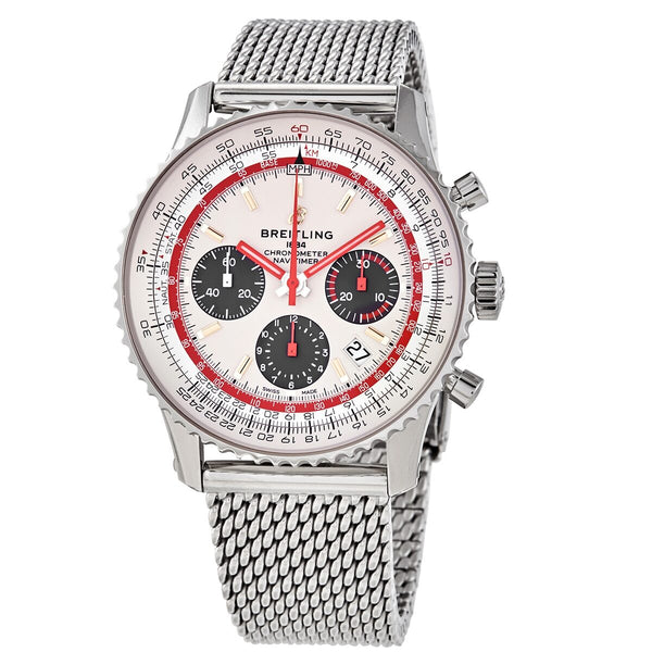 Breitling Navitimer Chronograph Automatic Chronometer Silver Dial Men's Watch #AB01219A1G1A1 - Watches of America