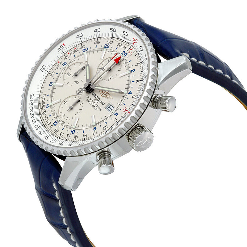 Breitling Navitimer World Chronograph Automatic Silver Dial Blue Leather Men's Watch A2432212-G571BLCD #A2432212-G571-747P-A20D.1 - Watches of America #2