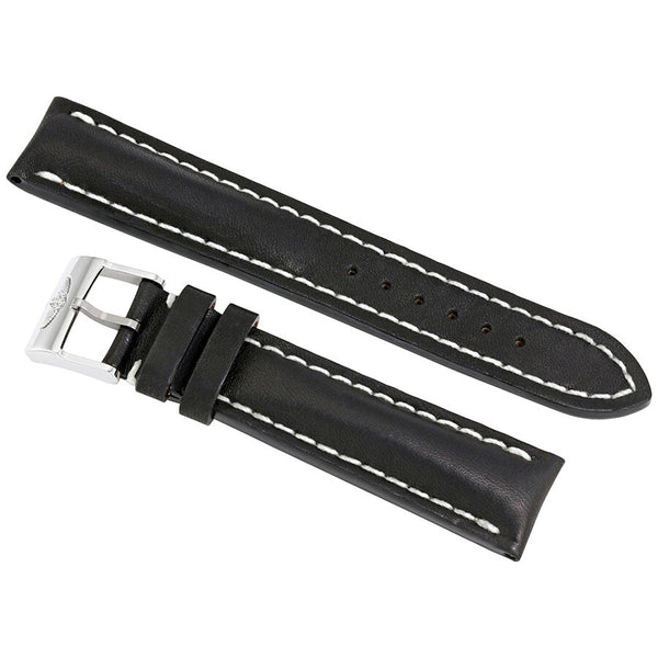 Breitling Strap Black Leather and White Stitching with a Stainless Steel Tang Buckle 20-18mm#428X-A18BA.1 - Watches of America