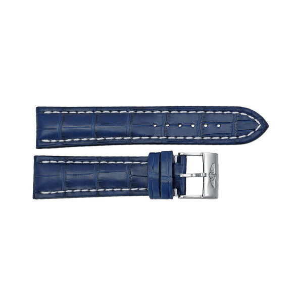 Breitling Strap Blue Leather Strap with White Stitching and a Stainless Steel Tang Buckle 22-20mm#731P-A20BA.1 - Watches of America