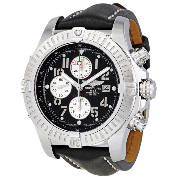 Breitling Super Avenger Black Dial Black Leather Strap Chronograph Men's Watch A1337011-B973BKLT#A1337011/B973 - Watches of America