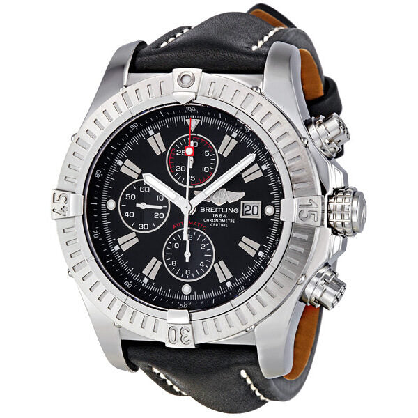 Breitling Super Avenger Black Dial Chronograph Black Leather Strap Men's Watch A1337011-B907BKLT#A1337011/B907 - Watches of America