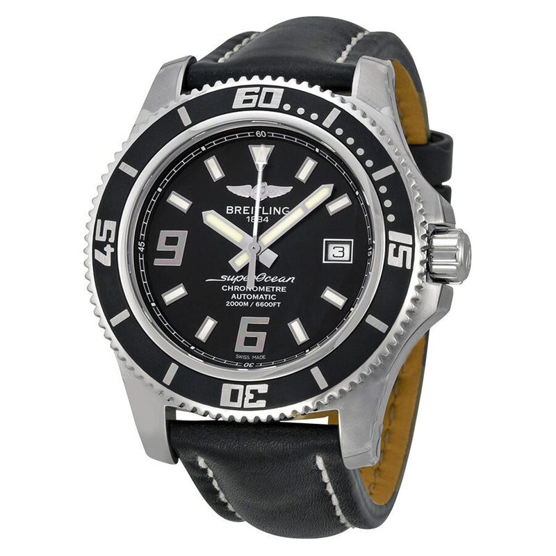 Breitling SuperOcean 44 Black Dial Black Leather Men's Watch #A1739102-BA77BKLT - Watches of America