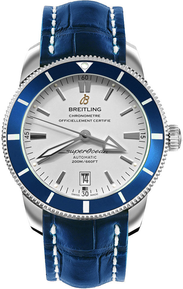 Breitling Superocean Heritage II Silver Dial Men's Blue Crocodile Leather Watch #AB202016/G828-747P - Watches of America