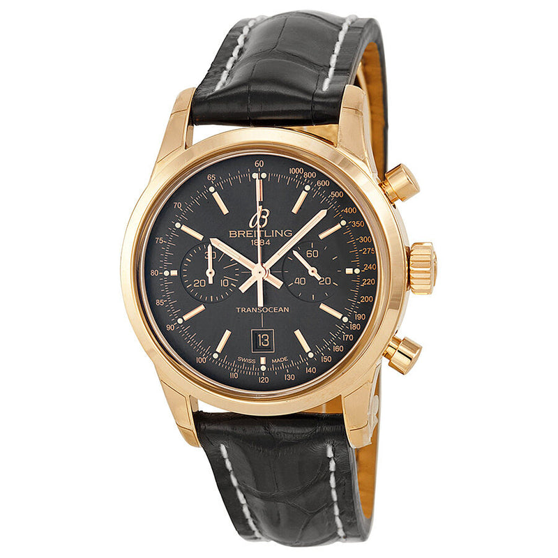 Breitling Transocean Chronograph 38 Black Dial 18kt Rose Gold Men's Watch R4131012-BC07BKCD#R4131012-BC07-728P-R18BA.1 - Watches of America