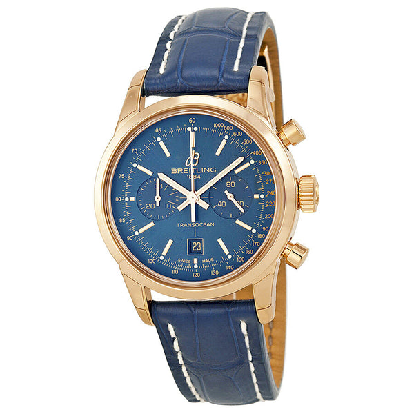Breitling Transocean Chronograph 38 Blue Dial 18kt Rose Gold Men's Watch R4131012-C863BLCD#R4131012/C863 - Watches of America