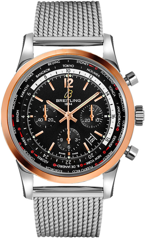 Breitling Transocean Chronograph Unitime Pilot Black Dial Men's Watch UB0510U4-BC26SS#UB0510U4-BC26-152A - Watches of America